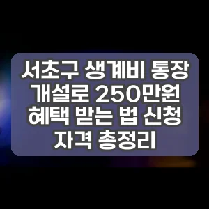 서초구 생계비 통장 개설로 250만원 혜택 받는 법 신청 자격 총정리